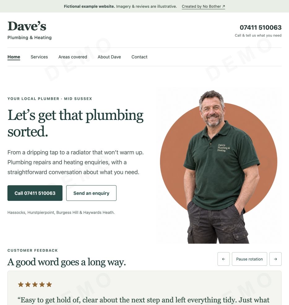 Dave’s Plumbing and Heating demo homepage